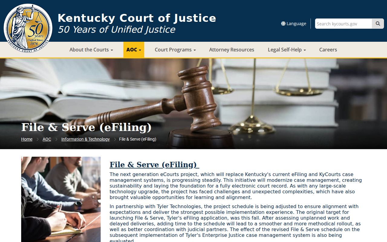 Kentucky court dockets eFiling and CourtNet service