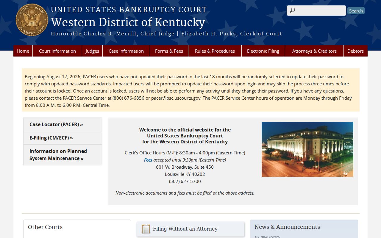 Kentucky bankruptcy court dockets for the Western District