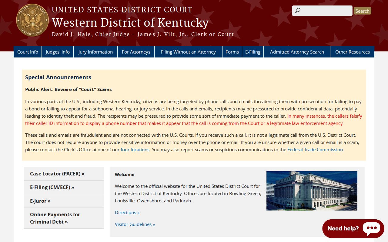 Kentucky court dockets for the Western District federal court