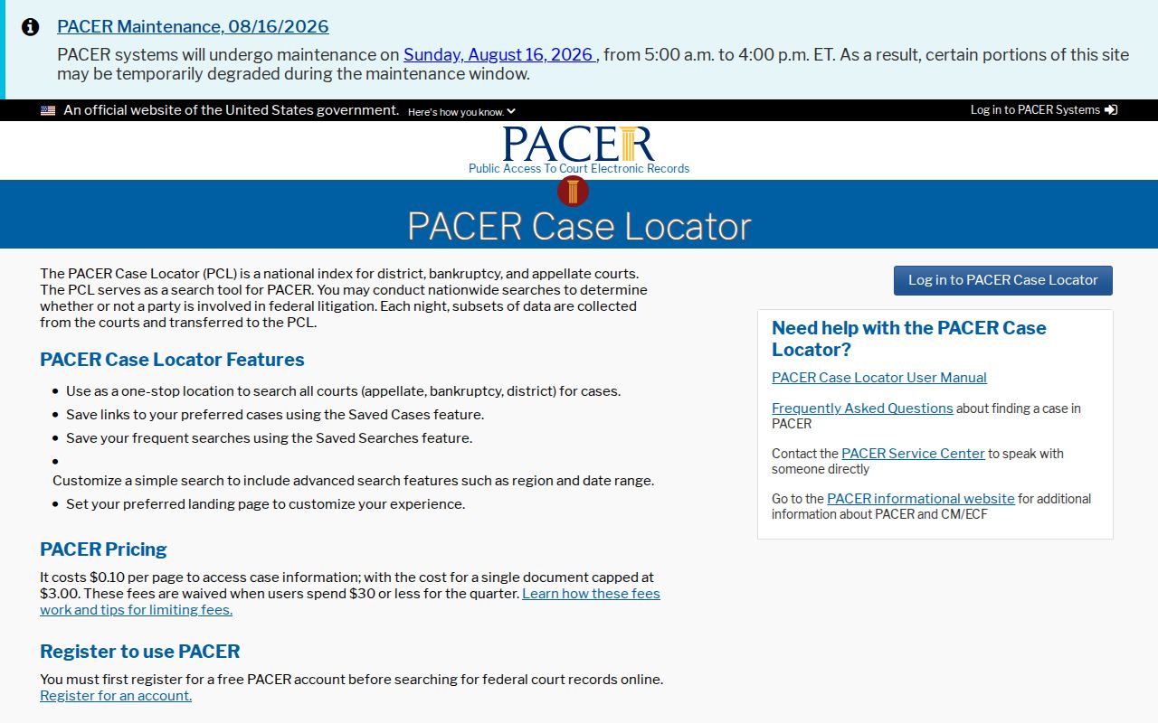 Kentucky court records access through the federal PACER Case Locator