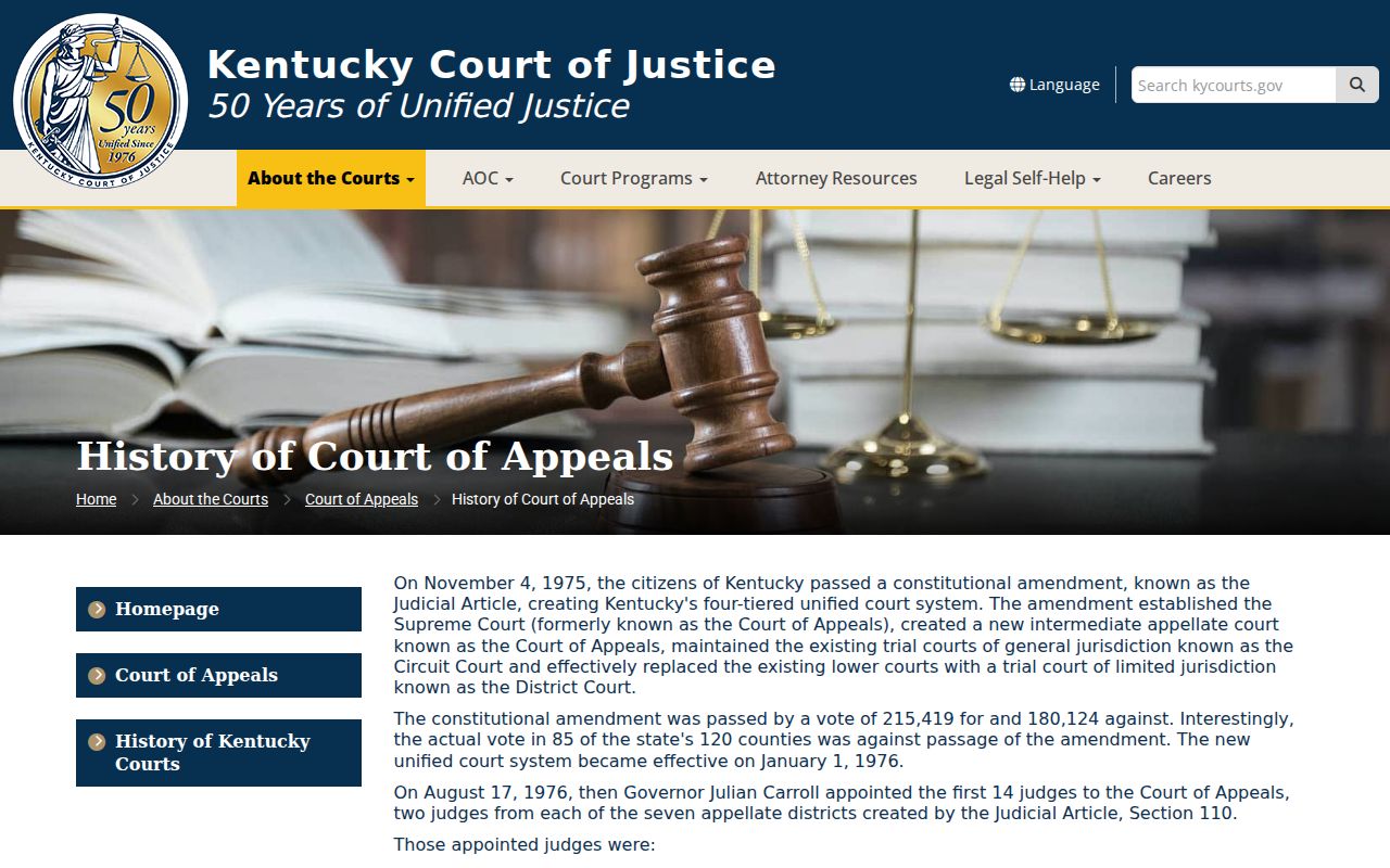 Kentucky court system history of the 1975 Judicial Article