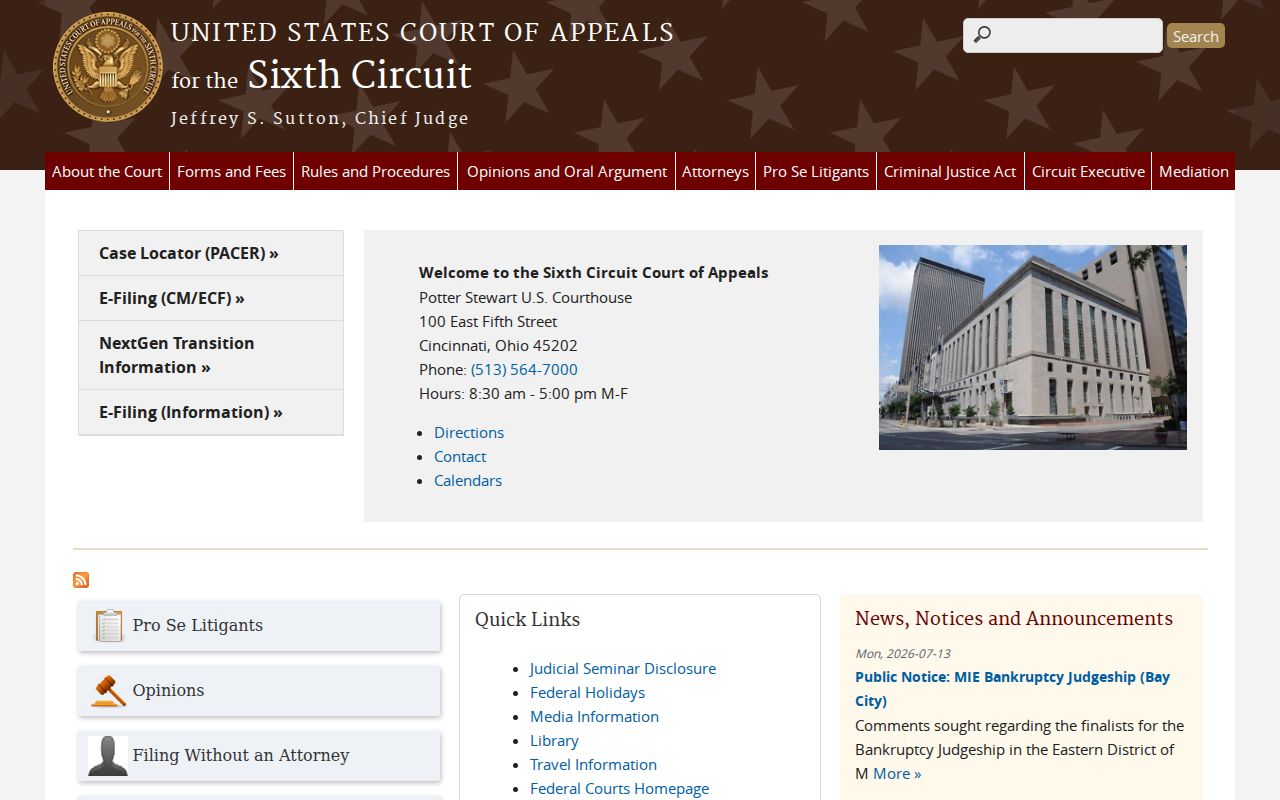 Kentucky court system federal Sixth Circuit Court of Appeals