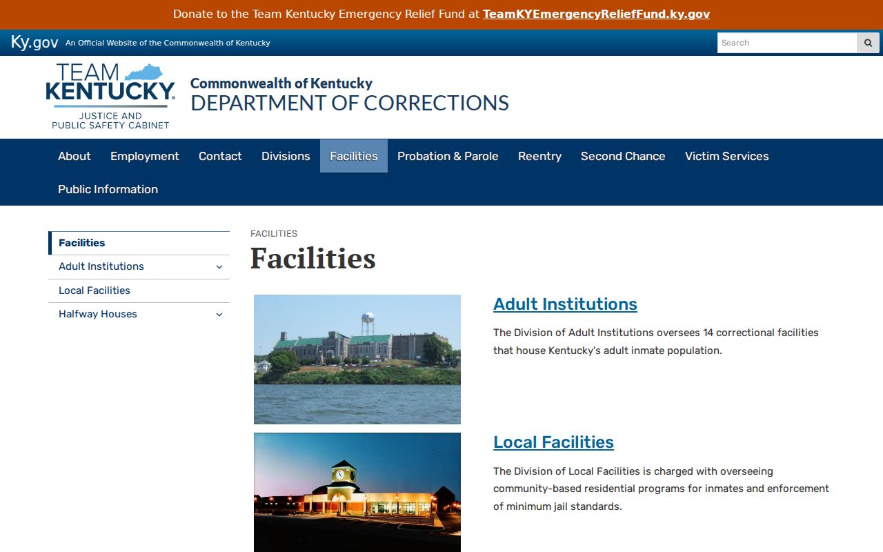 Kentucky inmate records state prison facility directory