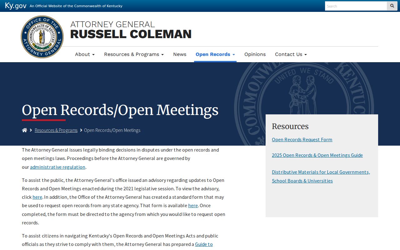 Kentucky court records Attorney General open records resources