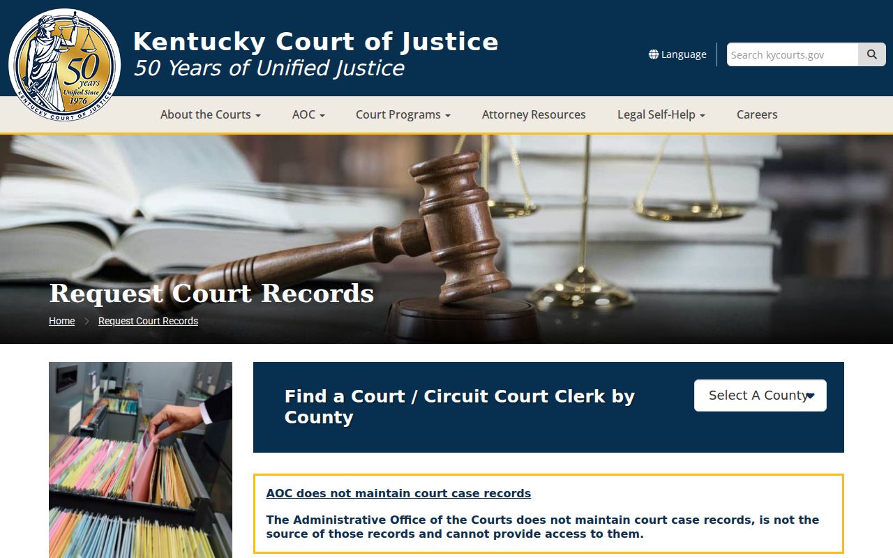 Kentucky court records official request instructions