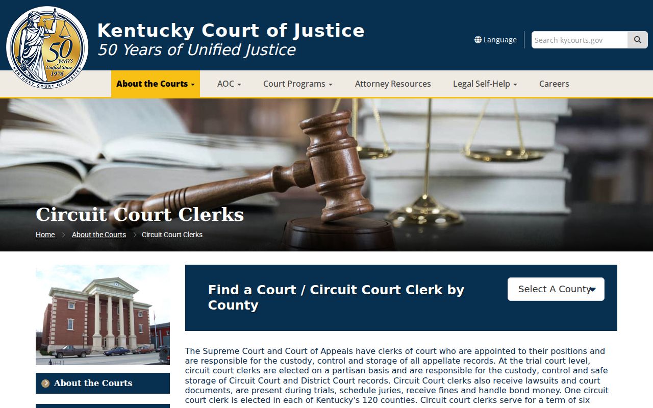 Kentucky court records county clerk selector