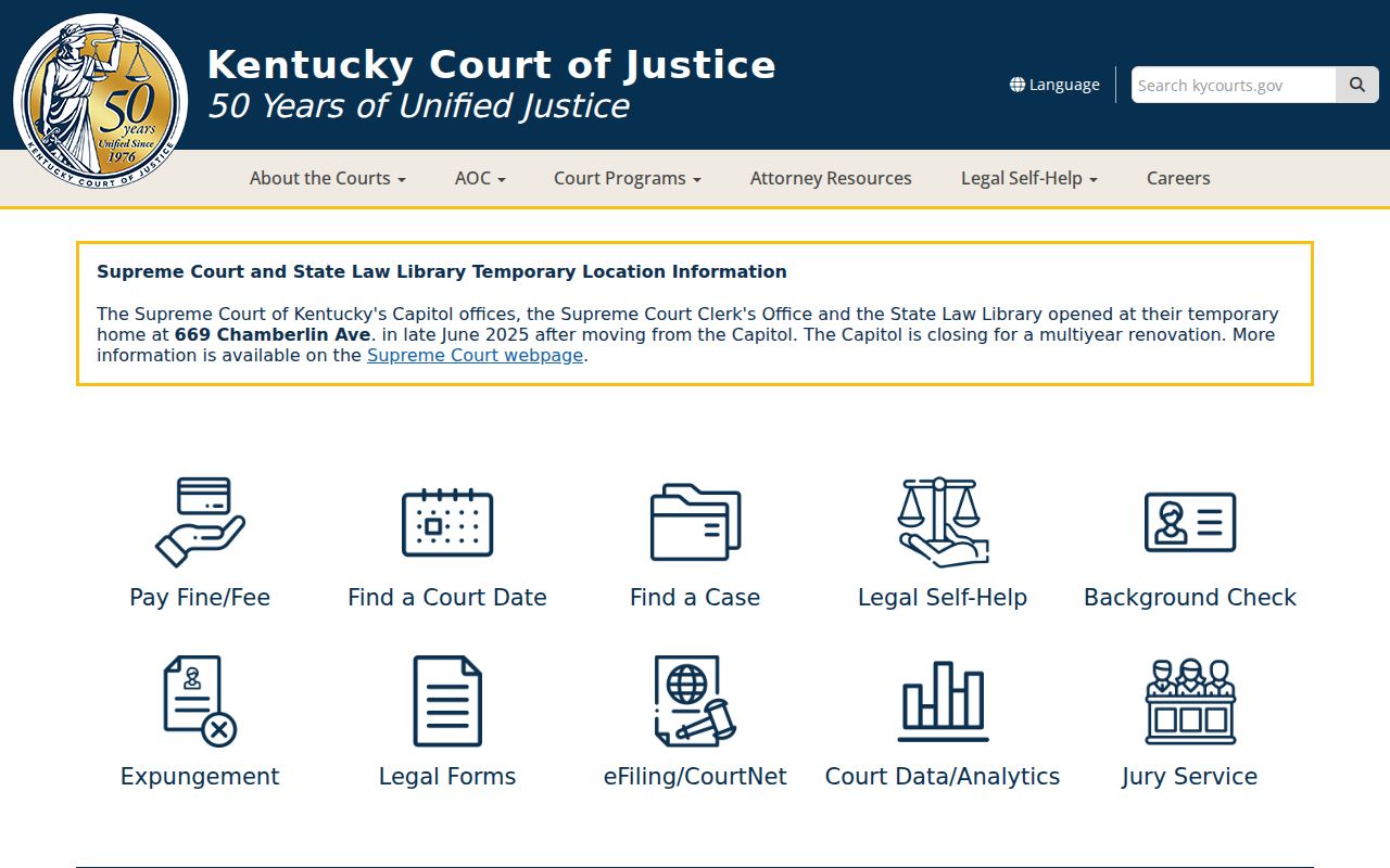 Kentucky court records Court of Justice official homepage